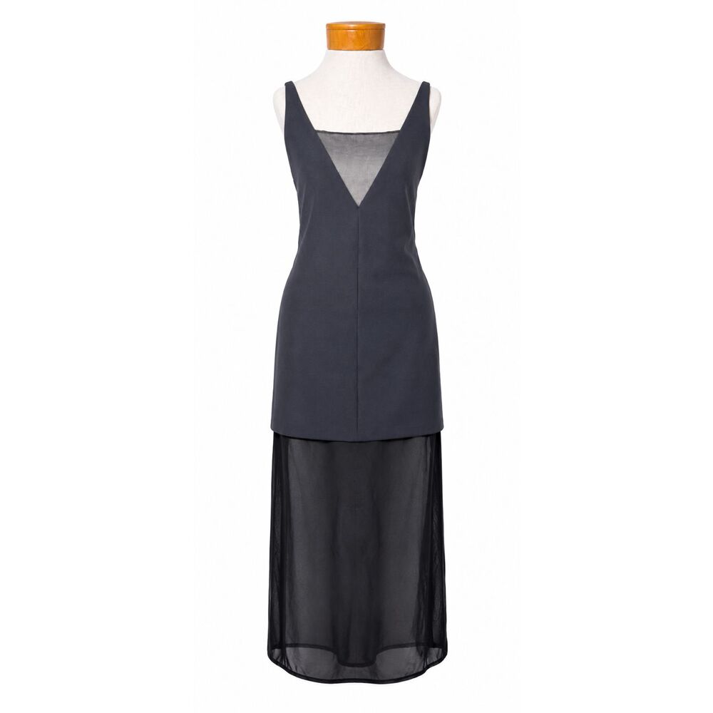 Abercrombie & Fitch Sheer Mesh Midi Dress Black Sleeveless Size M Cocktail